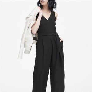 Banana Republic Black V-Neck Tie-Waist Jumpsuit